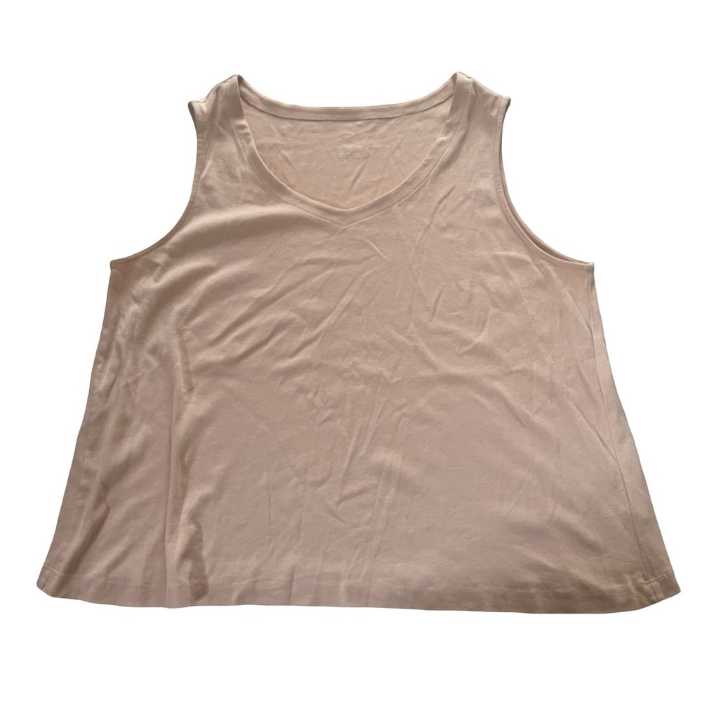 J. Jill Women's Size 2X Rounded V-Neck Tank 100% Pima Cotton Taupe Beige